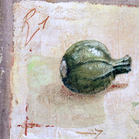 A Trio Of Fruits by F Ferron half finished painting triptych on open weave linen canvas