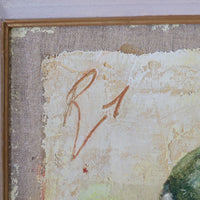 A Trio Of Fruits by F Ferron half finished painting triptych on open weave linen canvas