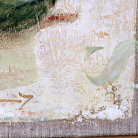 A Trio Of Fruits by F Ferron half finished painting triptych on open weave linen canvas