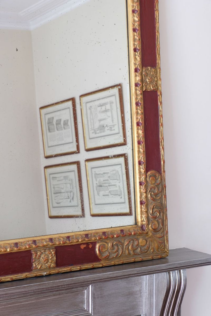 Italian Parcel Gilt Scarlet Painted Mirror