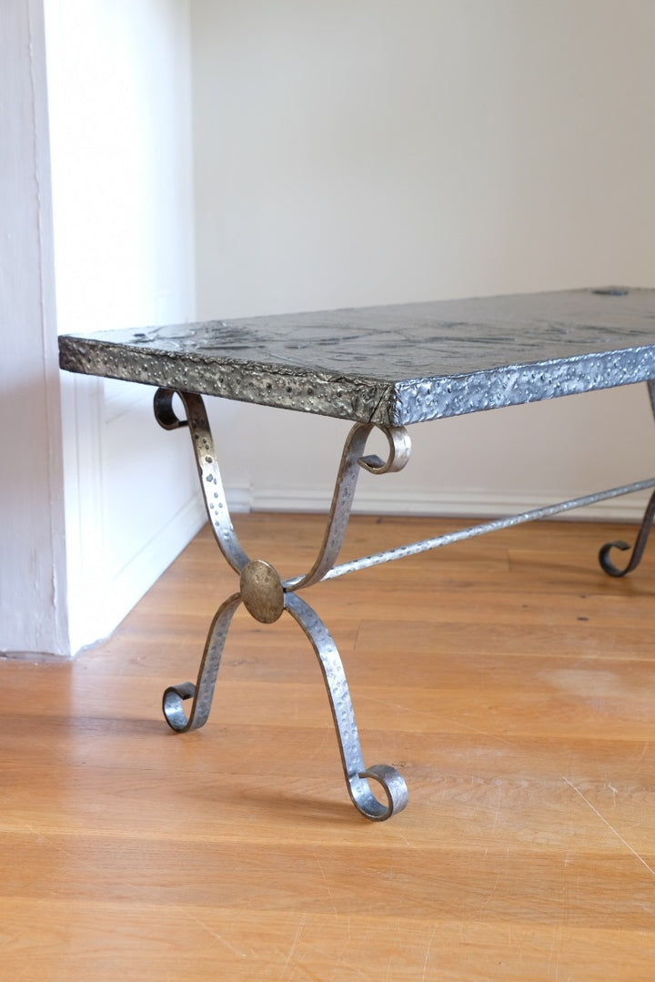 Wrought Iron & Repoussé Coffee Table - Mid Century