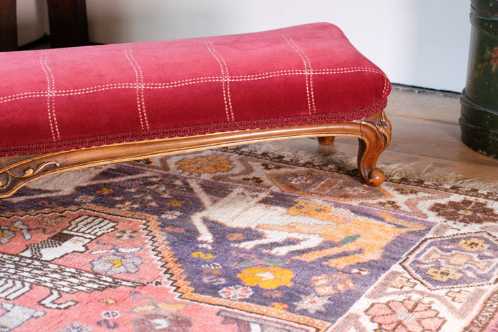 Carved Walnut Upholstered Foot Stool - Circa 1900-1920