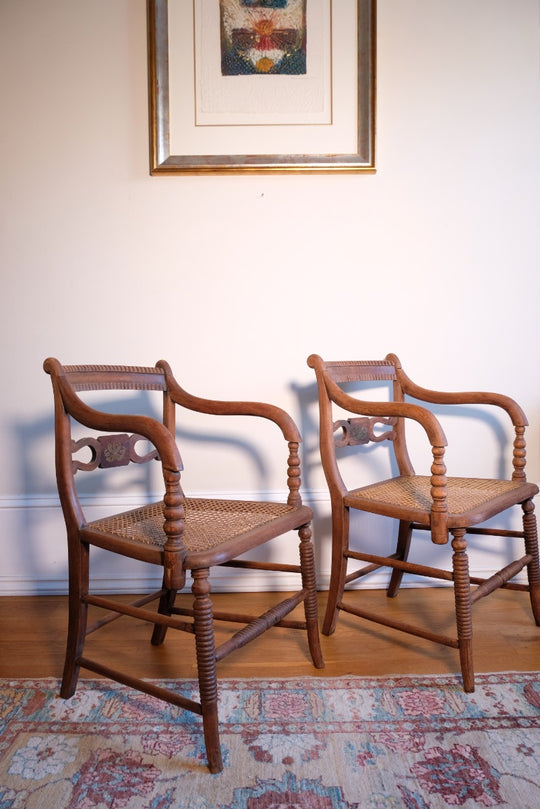 Armchairs With Brass Inlay & Cane Seats - Period Regency