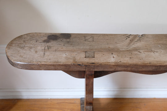 Elm Bench With Fret Work - Circa 19th Century