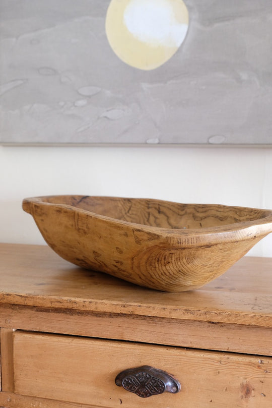 Elm Dough Trough Hand Carved Elm Bowl - 19th Century