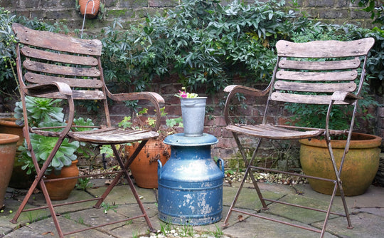 Pair of Vintage slatted and metal garden chairs
