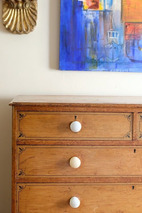 Painted Pitch Pine Chest of Drawers c1850 - Antique Charm with Attitude