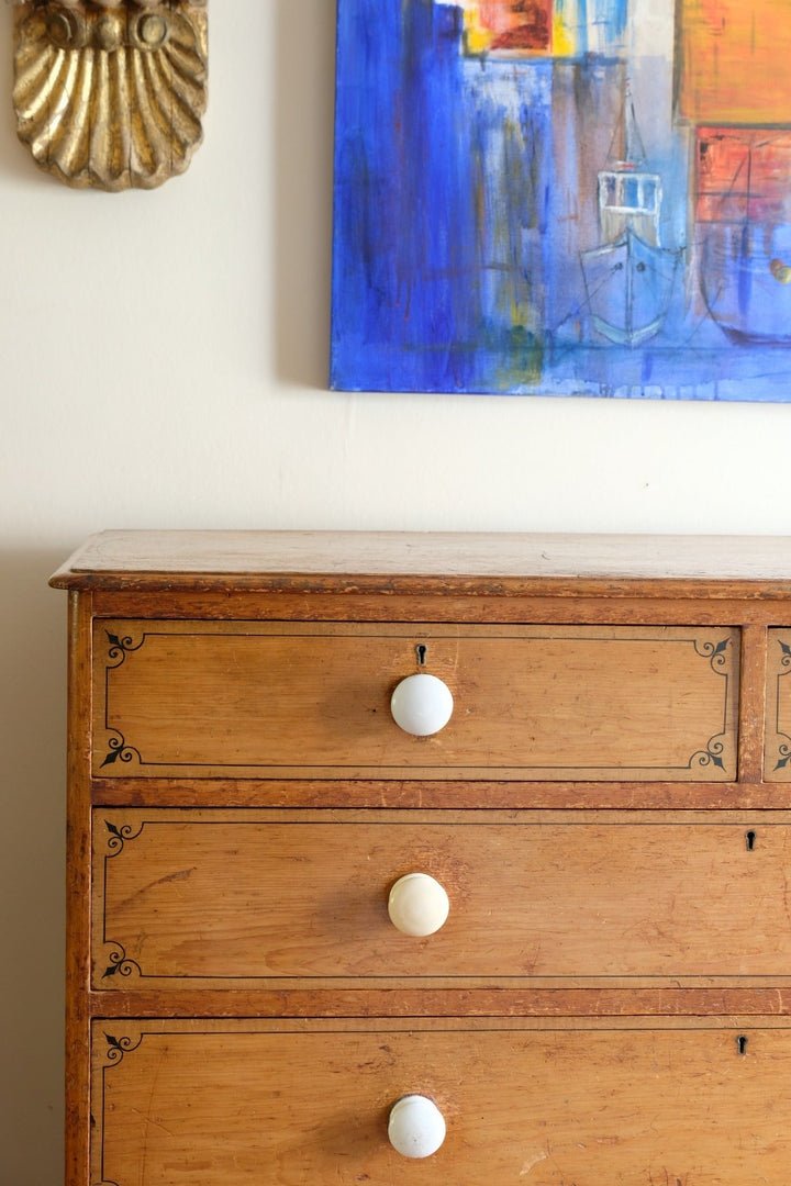 Painted Pitch Pine Chest of Drawers c1850 - Antique Charm with Attitude