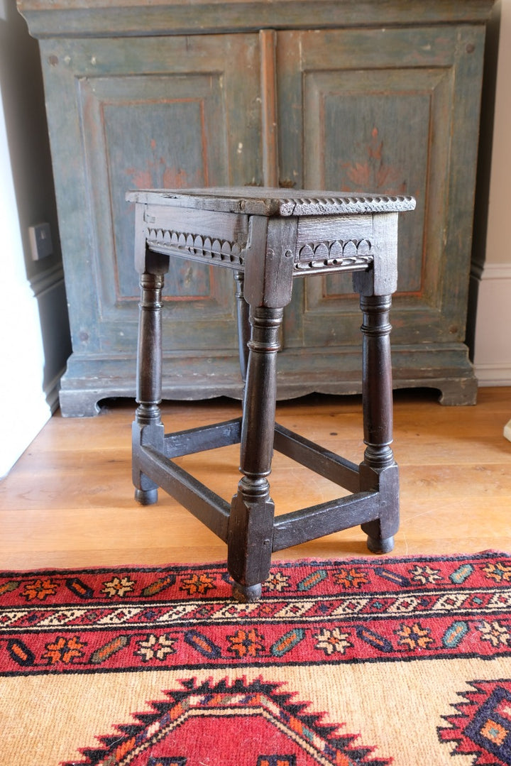 Chip Carved Oak Stool Circa 18th Century - Ideal as a side table