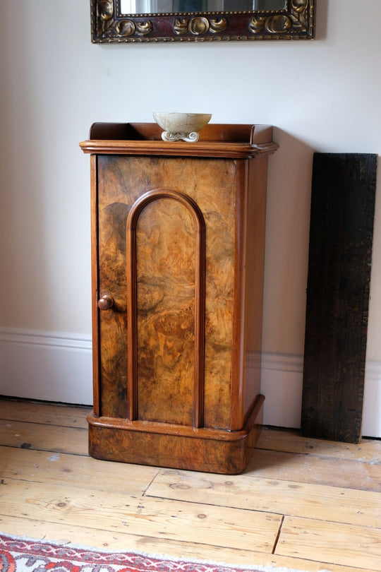Burr Mahogany Bedside Table Nightstand with Galleried Top