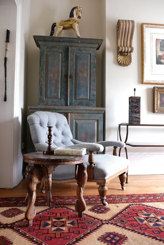 Open Arm Walnut Library Chair - Circa 1850-1880