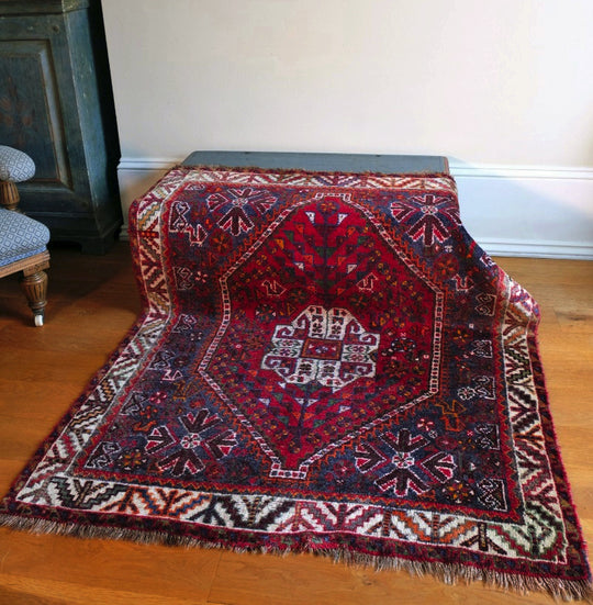Vintage Rug - Middle Eastern Wool Rug With A Red Ground With Animals and Floral Motifs