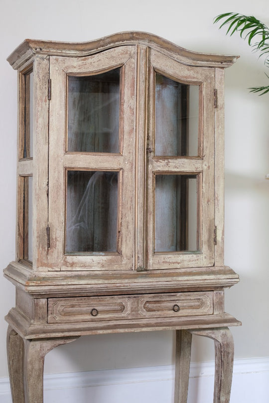 French painted glass display cabinet on stand