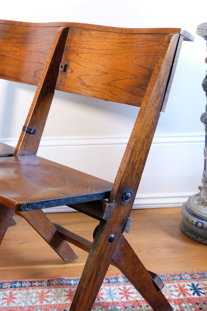 Oak Folding Chapel Saddle Seat Bench c.1910 – Antique Church Seating