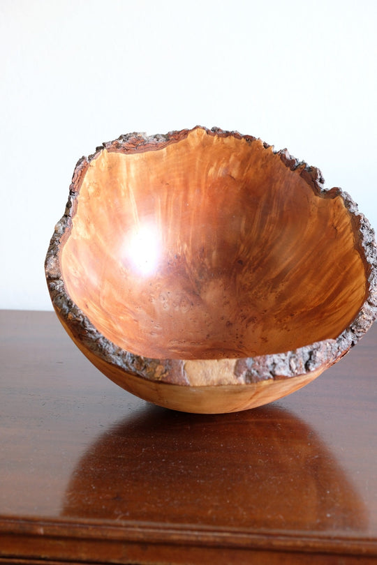 hand turned burr elm bowl live bark edge