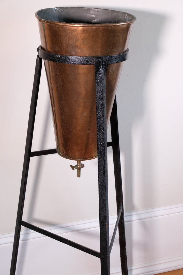Large Victorian Copper Conical Planter on Cast Iron Stand | Antique Garden Décor