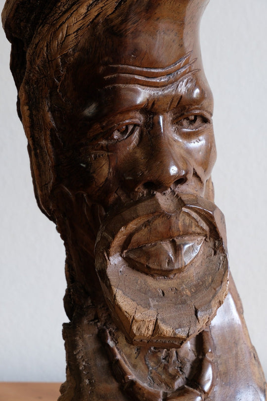 Makonde African Root Wood Elder Bust — Vintage Hand-Carved Sculpture