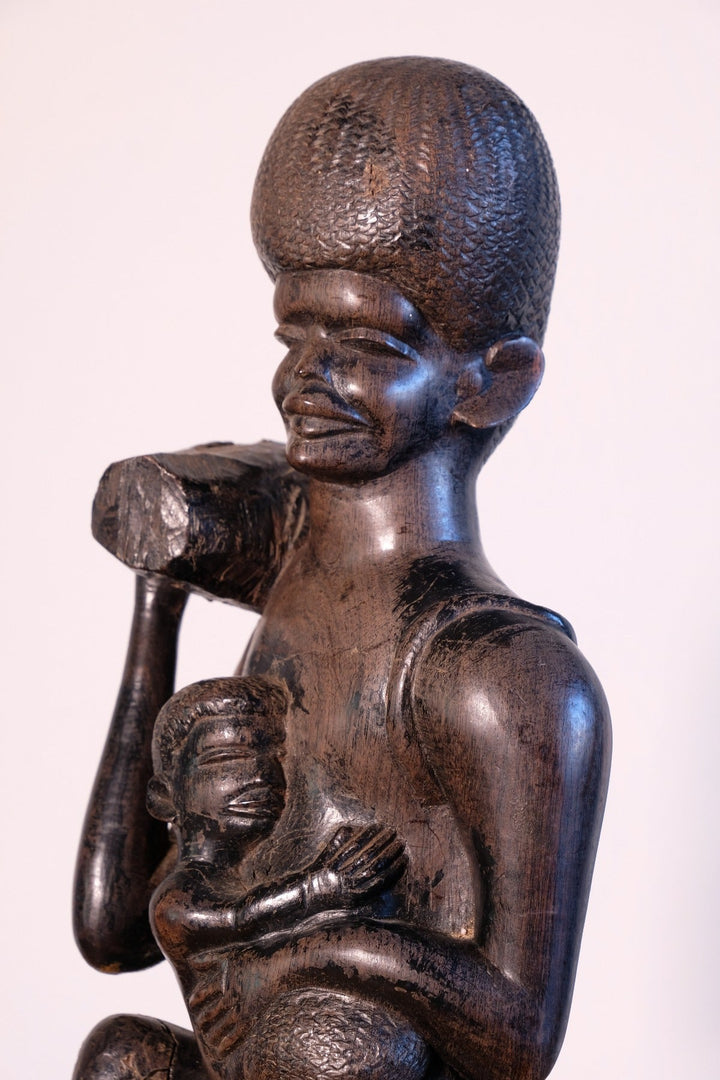 East African Ebony Mother & Child Sculpture 
