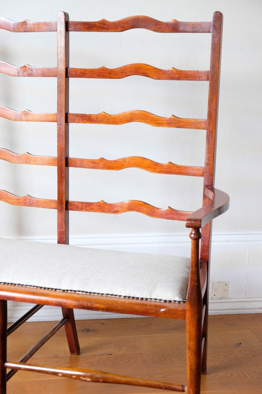 19th-Century English Beech Ladder-Back Bench