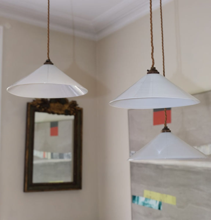 Original Opaline glass café pendants.