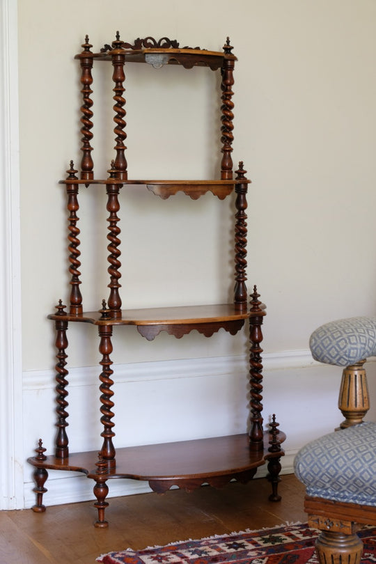 Waterfall shelves with a little barley twist! Walnut - Circa 1890-1910