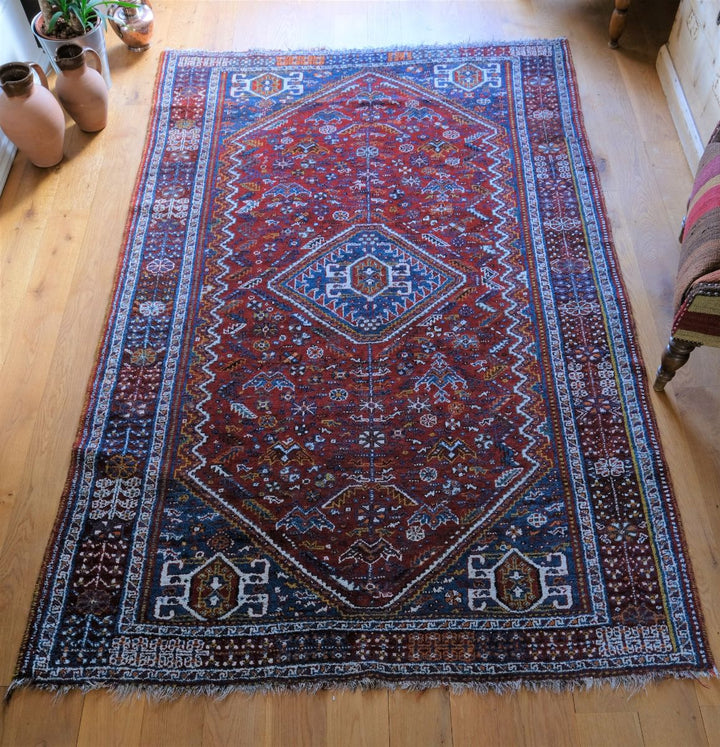 Asian Vintage Rug in Blue and Red