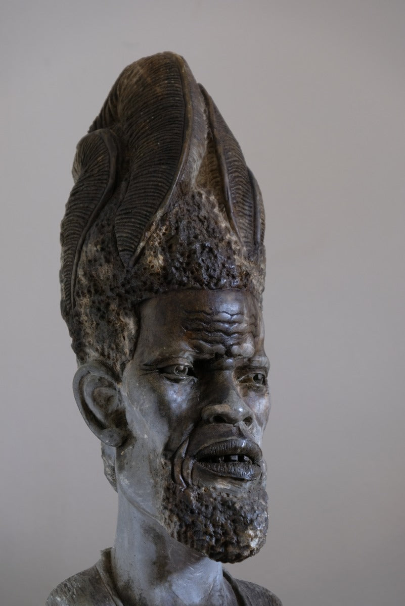 African Carved Serpentine Stone Sculpture Of A Tribal Elder