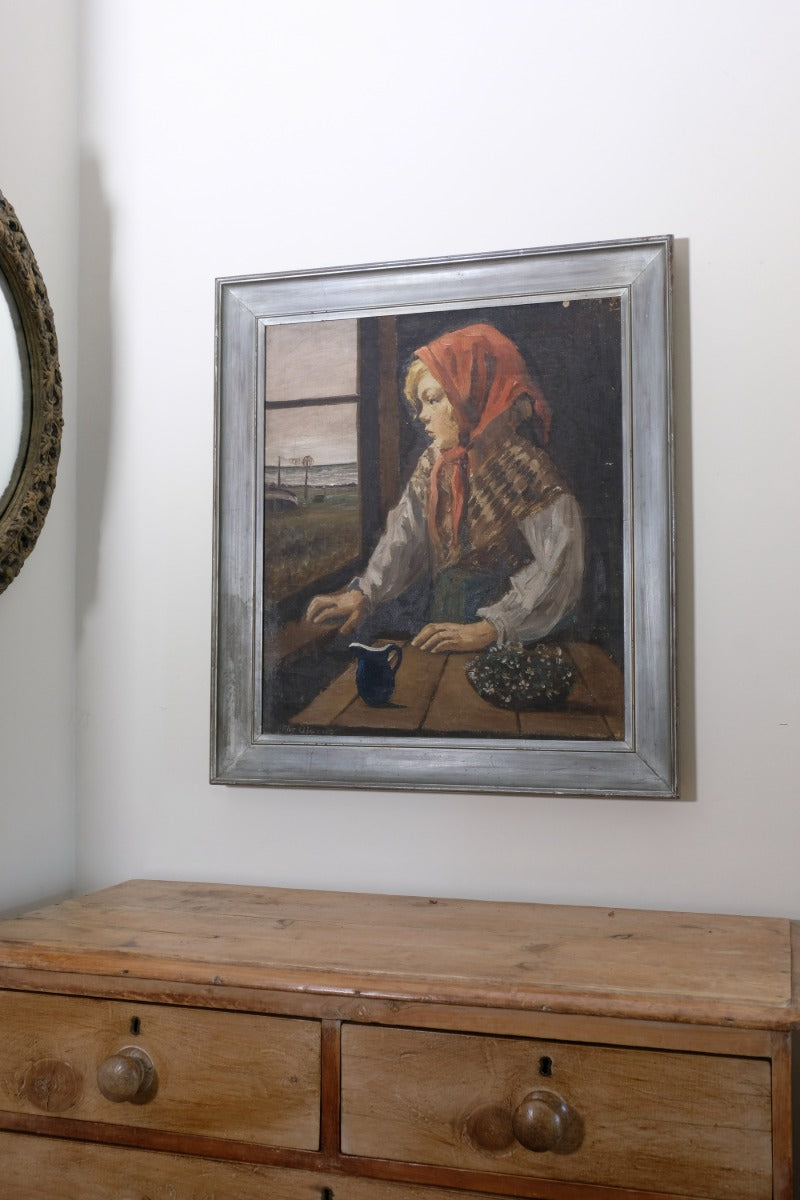 Oil On Canvas Study Of A Girl By Christian Aigens