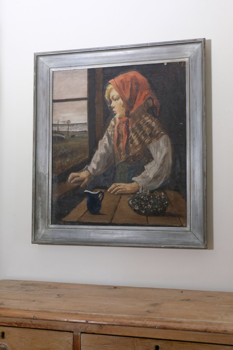 Oil On Canvas Study Of A Girl By Christian Aigens