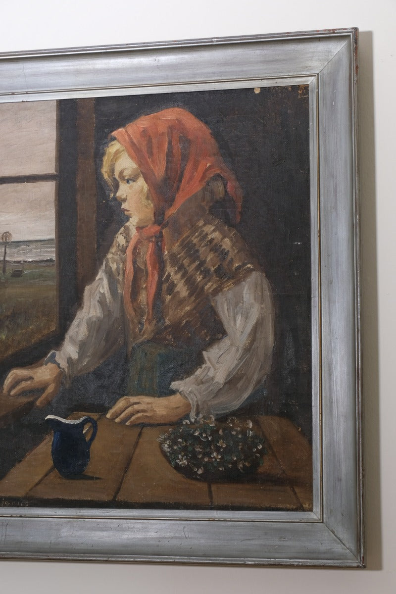 Oil On Canvas Study Of A Girl By Christian Aigens