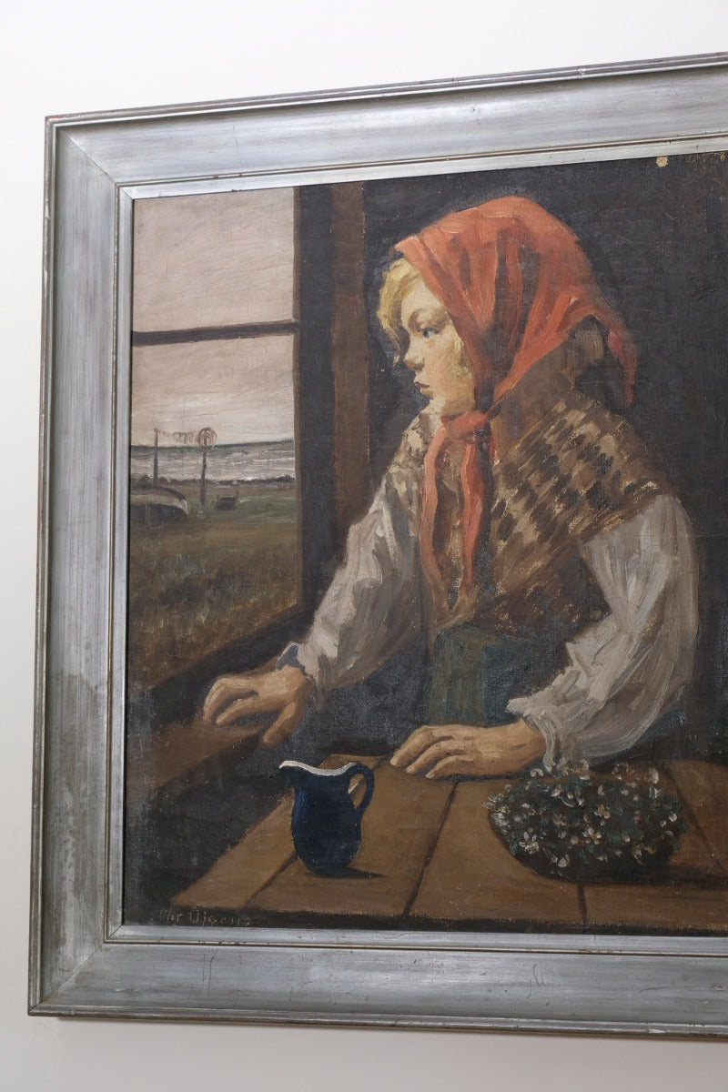 Oil On Canvas Study Of A Girl By Christian Aigens