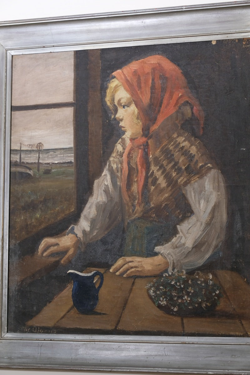 Oil On Canvas Study Of A Girl By Christian Aigens