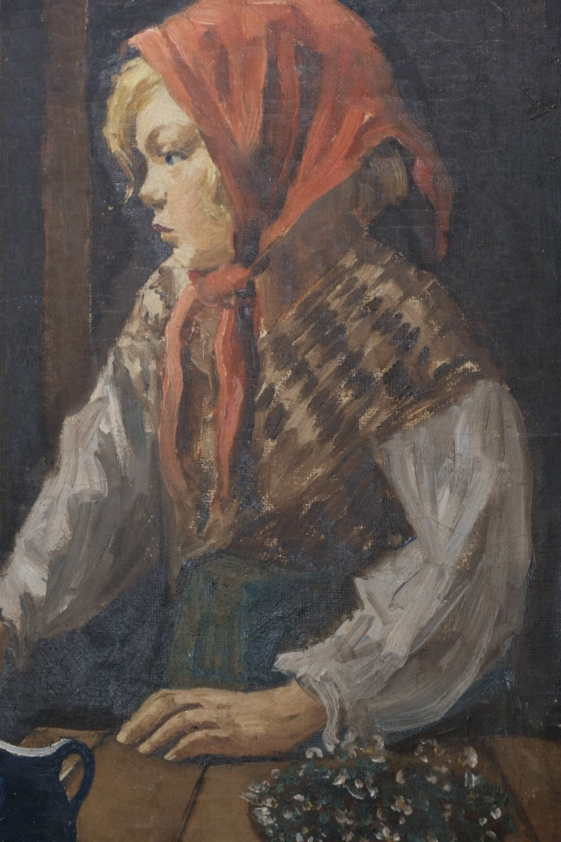 Oil On Canvas Study Of A Girl By Christian Aigens