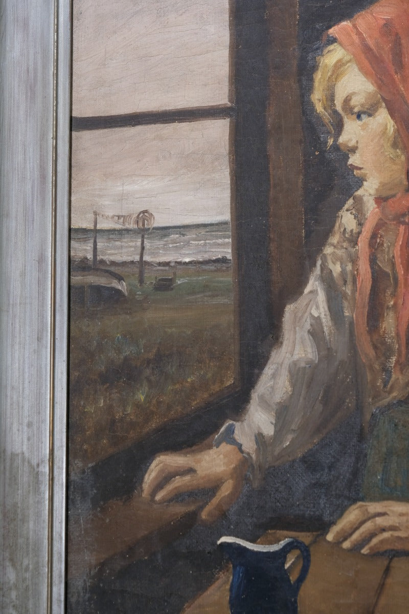 Oil On Canvas Study Of A Girl By Christian Aigens