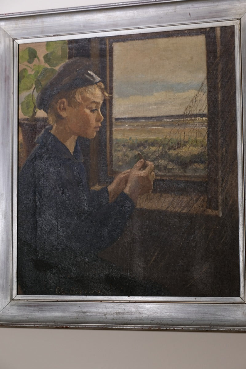 Oil On Canvas Study Of A Boy By Christian Aigens