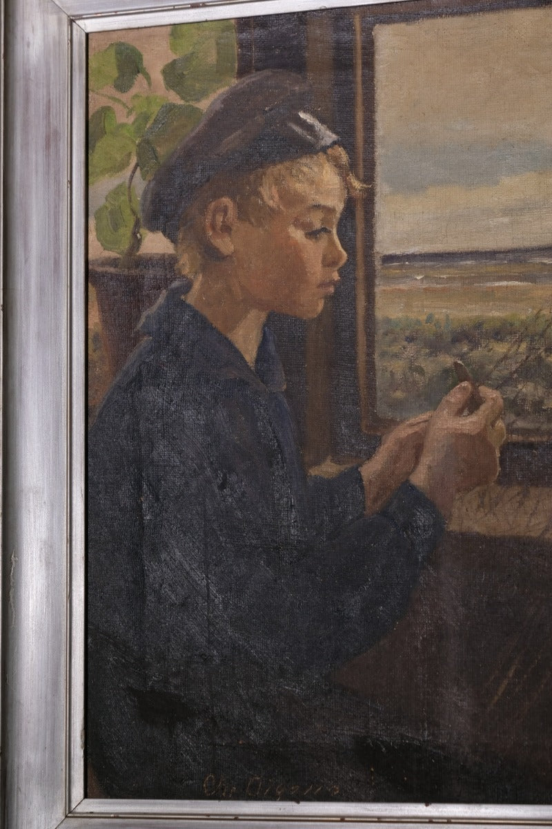Oil On Canvas Study Of A Boy By Christian Aigens