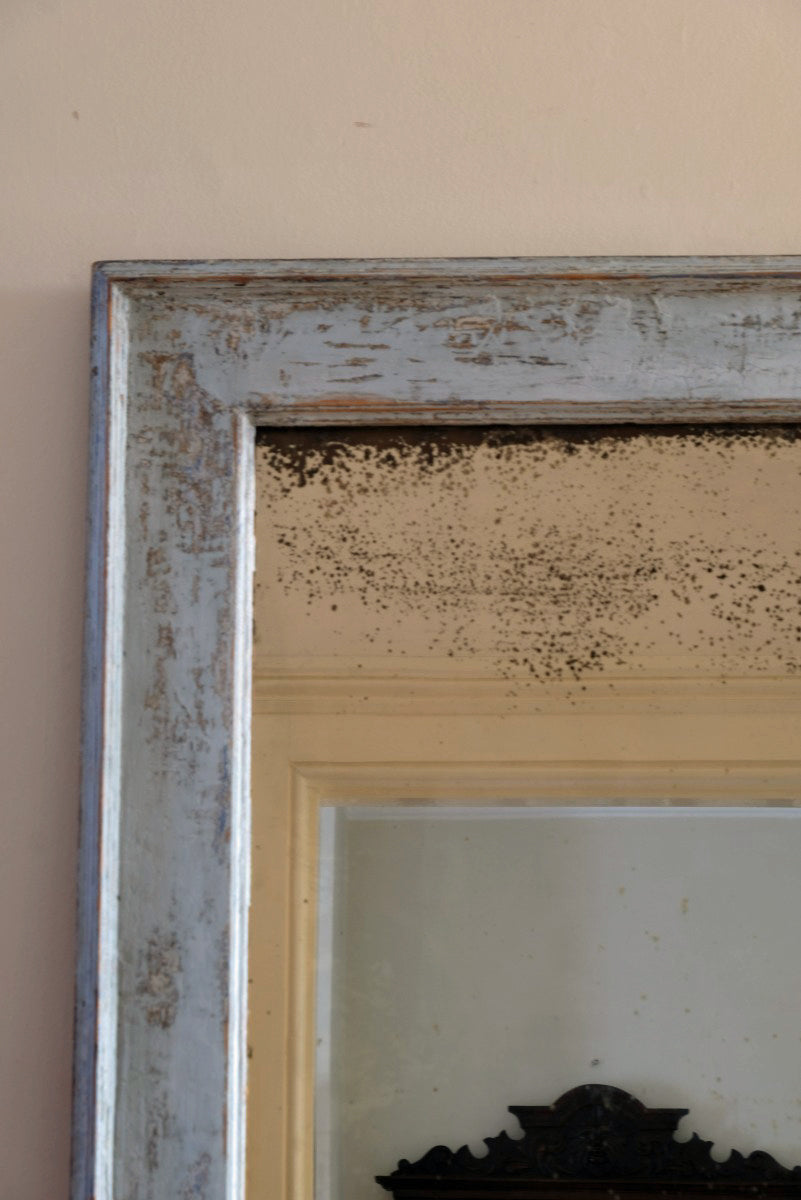 19th Century Foxed Mirror With Distressed Blue Frame
