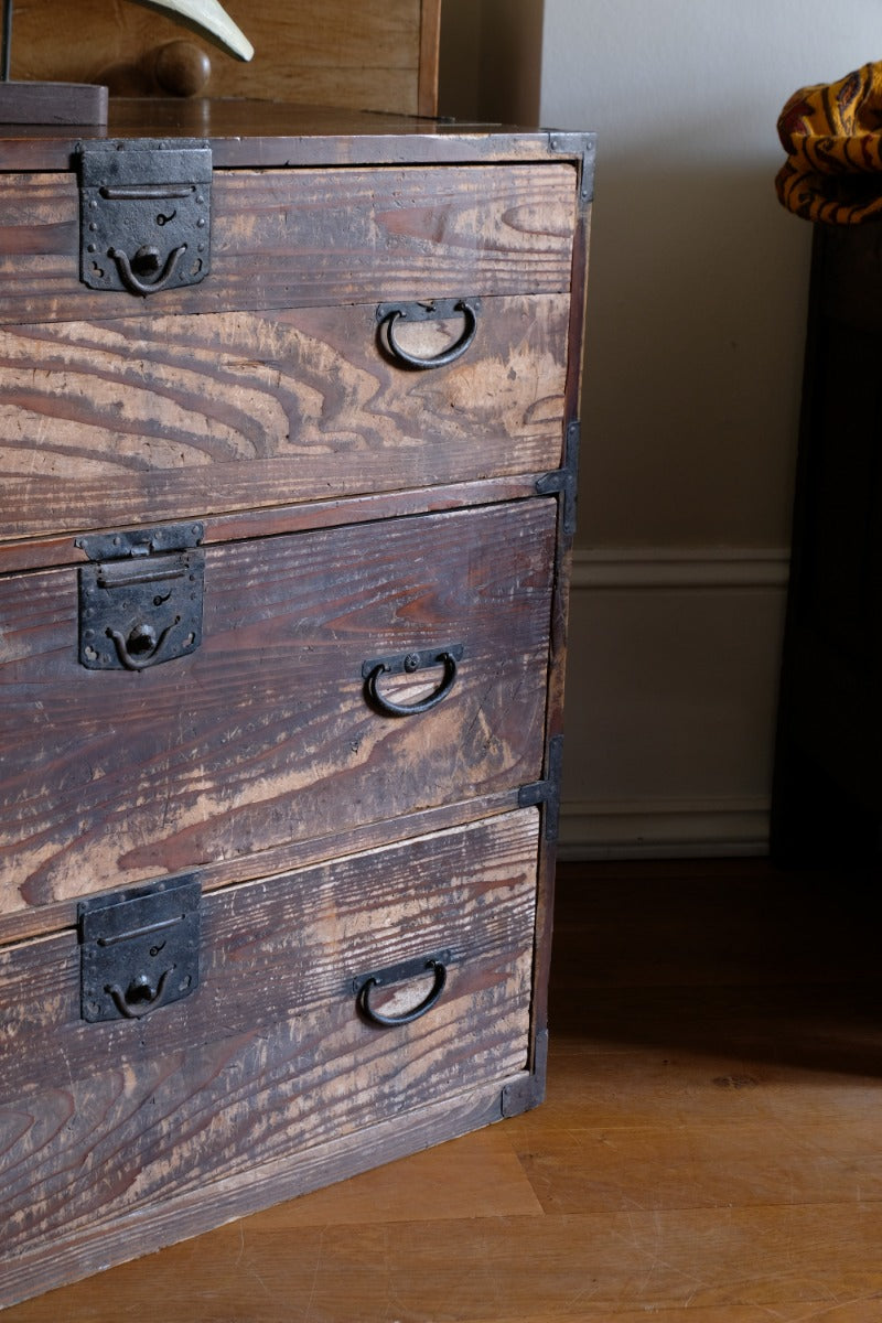 Antique Isho Tansu three drawer chest with locks