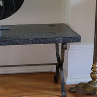 Mid 20th Century  Coffee Table Wrought Iron & Repoussé Pewter Top