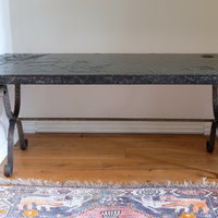 Mid 20th Century  Coffee Table Wrought Iron & Repoussé Pewter Top