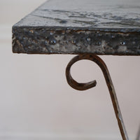 Mid 20th Century  Coffee Table Wrought Iron & Repoussé Pewter Top