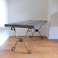 Mid 20th Century  Coffee Table Wrought Iron & Repoussé Pewter Top