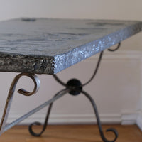 Mid 20th Century  Coffee Table Wrought Iron & Repoussé Pewter Top