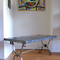 Mid 20th Century  Coffee Table Wrought Iron & Repoussé Pewter Top