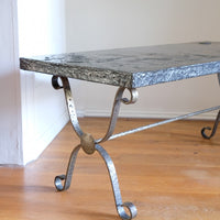 Mid 20th Century  Coffee Table Wrought Iron & Repoussé Pewter Top