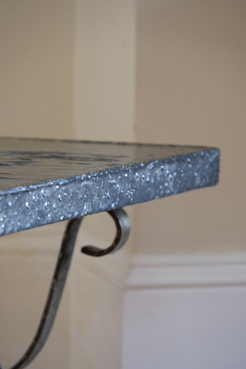 Mid 20th Century  Coffee Table Wrought Iron & Repoussé Pewter Top