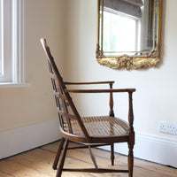 Rare Jas Shoolbred bentwood lattice back armchair with cane seat and pierced Arts & Crafts design
