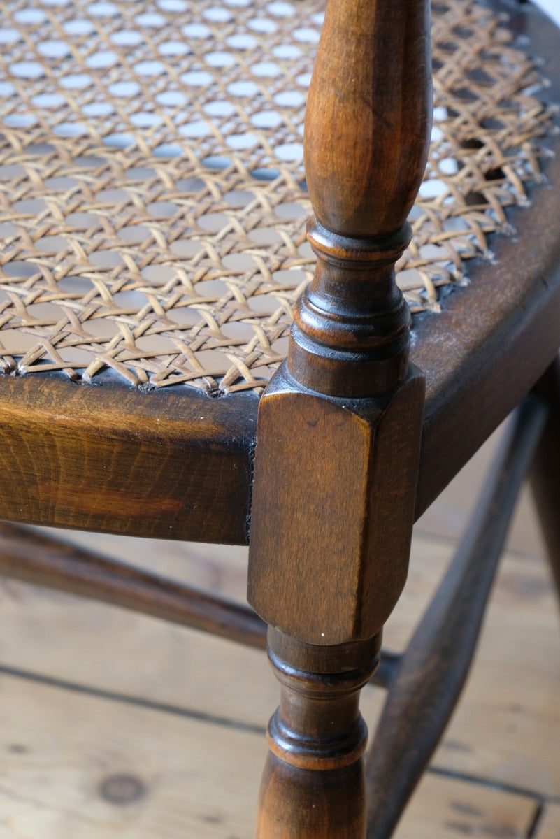 Rare Jas Shoolbred bentwood lattice back armchair with cane seat and pierced Arts & Crafts design