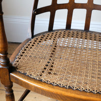 Rare Jas Shoolbred bentwood lattice back armchair with cane seat and pierced Arts & Crafts design