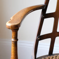 Curved am - Rare Jas Shoolbred bentwood lattice back armchair with cane seat and pierced Arts & Crafts design